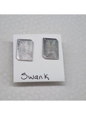 Vintage Swank Rectangular Silver-Tone Ribbed Cufflinks For Men N